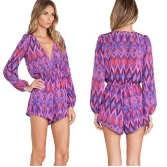 Lovers Friends REVOLVE Womens XS Monday to Friday Romper Fuscia Zig Zag Colorful - Picture 1 of 14